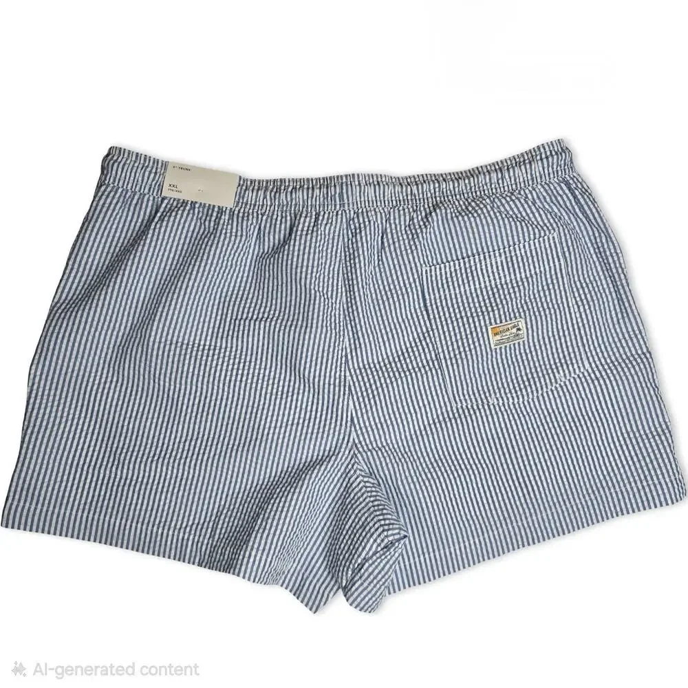 American Eagle Swim Trunks Mens XXL Blue White Stripe Seersucker 5